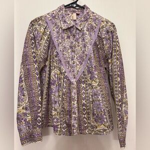 Pilcro by Anthropologie Lilac Yellow Floral Button Down Shirt